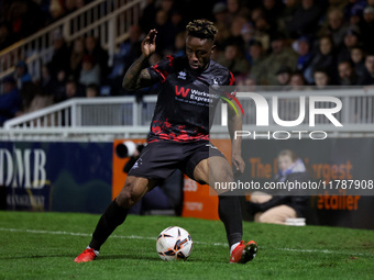 Kazenga LuaLua of Hartlepool United plays during the Vanarama National League match between Hartlepool United and Eastleigh at Victoria Park...