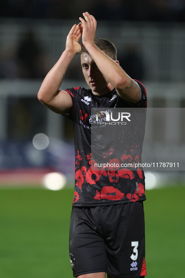 David Ferguson of Hartlepool United applauds the fans after the Vanarama National League match between Hartlepool United and Eastleigh at Vi...