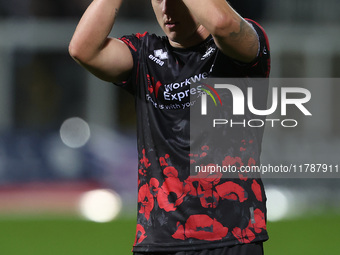 David Ferguson of Hartlepool United applauds the fans after the Vanarama National League match between Hartlepool United and Eastleigh at Vi...