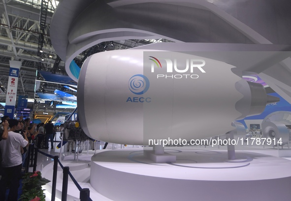 An AEF1200 aircraft turbofan engine is on display at the 2024 Zhuhai Air Show in Zhuhai, China, on November 13, 2024. 