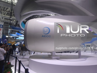 An AEF1200 aircraft turbofan engine is on display at the 2024 Zhuhai Air Show in Zhuhai, China, on November 13, 2024. (