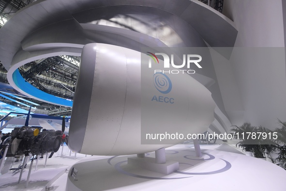 An AEF1200 aircraft turbofan engine is on display at the 2024 Zhuhai Air Show in Zhuhai, China, on November 13, 2024. 