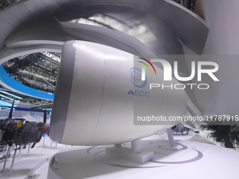 An AEF1200 aircraft turbofan engine is on display at the 2024 Zhuhai Air Show in Zhuhai, China, on November 13, 2024. (