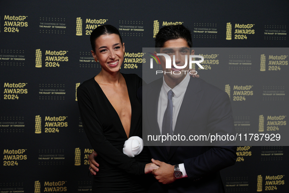 Jorge Martin of Spain and Prima Pramac Racing Ducati with his girlfriend Maria Monfort on the red carpet before the MotoGP Awards after the...