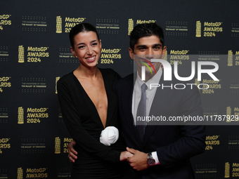 Jorge Martin of Spain and Prima Pramac Racing Ducati with his girlfriend Maria Monfort on the red carpet before the MotoGP Awards after the...