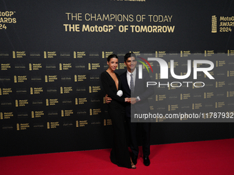 Jorge Martin of Spain and Prima Pramac Racing Ducati with his girlfriend Maria Monfort on the red carpet before the MotoGP Awards after the...