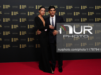 Jorge Martin of Spain and Prima Pramac Racing Ducati with his girlfriend Maria Monfort on the red carpet before the MotoGP Awards after the...