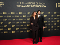 Francesco Pecco Bagnaia (1) of Italy and Ducati Lenovo Team with his wife Domizia Castagnini on the red carpet before the MotoGP Awards afte...