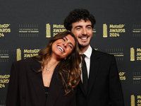 Francesco Pecco Bagnaia (1) of Italy and Ducati Lenovo Team with his wife Domizia Castagnini on the red carpet before the MotoGP Awards afte...