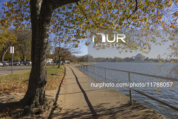 Exterior view of Thomas Jefferson Memorial in Washington DC across the Tidal Basin. The Jefferson Memorial is a national memorial in Washing...