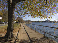 Exterior view of Thomas Jefferson Memorial in Washington DC across the Tidal Basin. The Jefferson Memorial is a national memorial in Washing...