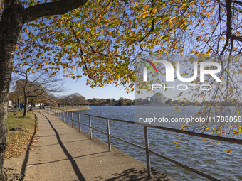 Exterior view of Thomas Jefferson Memorial in Washington DC across the Tidal Basin. The Jefferson Memorial is a national memorial in Washing...