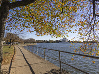 Exterior view of Thomas Jefferson Memorial in Washington DC across the Tidal Basin. The Jefferson Memorial is a national memorial in Washing...