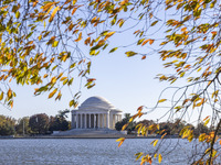 Exterior view of Thomas Jefferson Memorial in Washington DC across the Tidal Basin. The Jefferson Memorial is a national memorial in Washing...