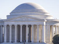 Exterior view of Thomas Jefferson Memorial in Washington DC across the Tidal Basin. The Jefferson Memorial is a national memorial in Washing...