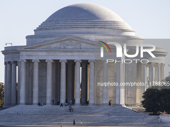 Exterior view of Thomas Jefferson Memorial in Washington DC across the Tidal Basin. The Jefferson Memorial is a national memorial in Washing...