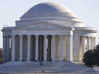 Exterior view of Thomas Jefferson Memorial in Washington DC across the Tidal Basin. The Jefferson Memorial is a national memorial in Washing...