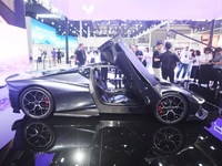 Visitors view the world's first AI-powered supercar, ROBO X, at the Guangzhou Auto Show in Guangzhou, China, on November 15, 2024. (