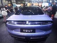 Visitors look at the newly released YANGWANG U7 luxury sedan at the Guangzhou Auto Show in Guangzhou, China, on November 15, 2024. (