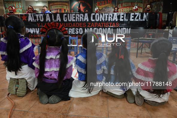 Girls from the displaced Otomi community hold a political and cultural event at the House of Indigenous Peoples and Communities (ya nghu ya...