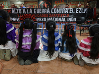 Girls from the displaced Otomi community hold a political and cultural event at the House of Indigenous Peoples and Communities (ya nghu ya...