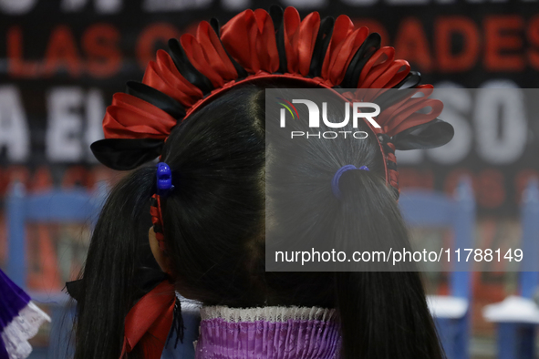 Girls from the displaced Otomi community hold a political and cultural event at the House of Indigenous Peoples and Communities (ya nghu ya...