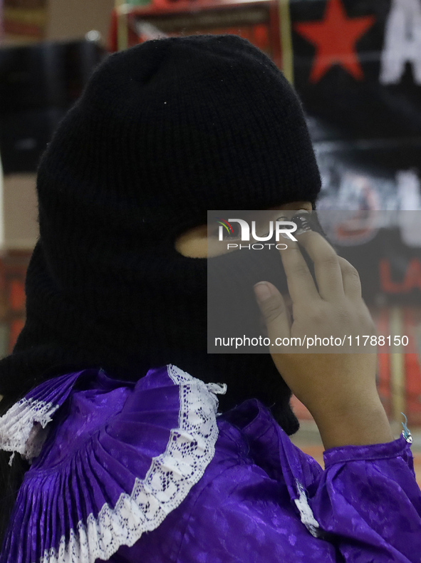 Girls from the displaced Otomi community hold a political and cultural event at the House of Indigenous Peoples and Communities (ya nghu ya...