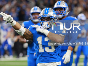 DETROIT,MICHIGAN-November 17: Detroit Lions running back Craig Reynolds (13) reacts after a play during the second half of an NFL football g...