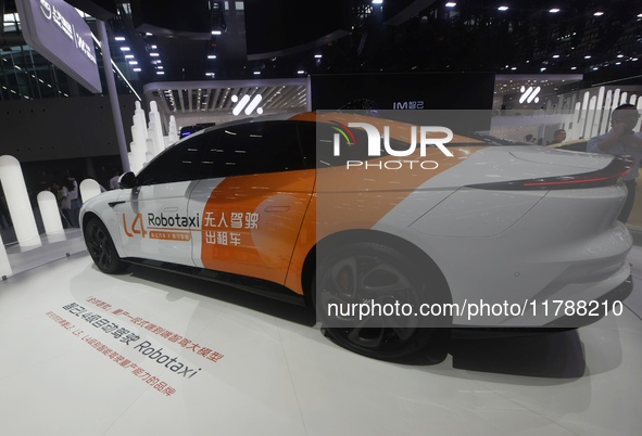 An IM L4 driverless Robotaxi is at the Guangzhou Auto Show in Zhuhai, Guangzhou province, China, on November 15, 2024. 