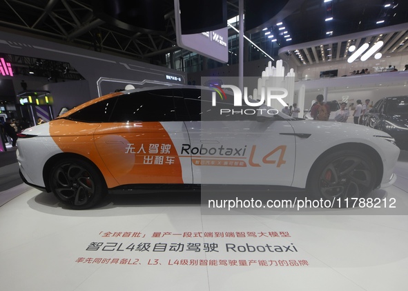 An IM L4 driverless Robotaxi is at the Guangzhou Auto Show in Zhuhai, Guangzhou province, China, on November 15, 2024. 