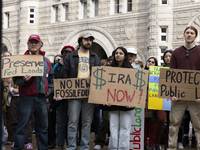 Environmental activists demonstrate outside the Federal Triangle Metro Station in Washington DC, USA, on November 17, 2024. The rally demand...