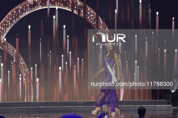 Miss Bolivia Juliana Barrientos participates in the 73rd Miss Universe Pageant Competition show at Mexico City Arena in Mexico City, Mexico,...