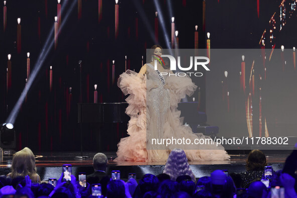 Miss Mexico Maria Fernanda Beltran participates in the 73rd Miss Universe Pageant Competition show at Mexico City Arena in Mexico City, Mexi...