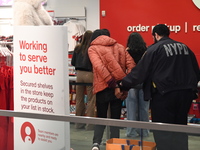 Shoplifting occurs at Target at 255 Greenwich Street in Manhattan, New York, United States, on November 17, 2024. A suspect is seen being ap...