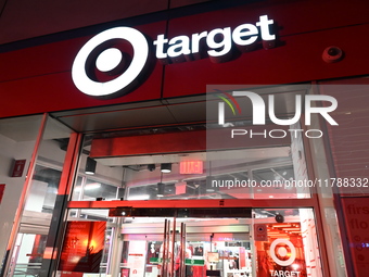 Shoplifting occurs at Target at 255 Greenwich Street in Manhattan, New York, United States, on November 17, 2024. A suspect is seen being ap...