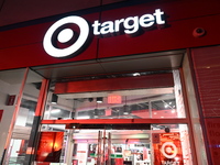 Shoplifting occurs at Target at 255 Greenwich Street in Manhattan, New York, United States, on November 17, 2024. A suspect is seen being ap...