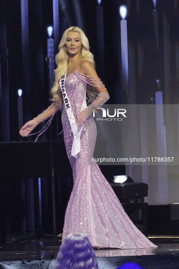 Miss Denmark Victoria Kjaer Theilvig participates in the 73rd Miss Universe Pageant Competition show at Mexico City Arena in Mexico City, Me...