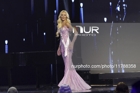 Miss Denmark Victoria Kjaer Theilvig participates in the 73rd Miss Universe Pageant Competition show at Mexico City Arena in Mexico City, Me...