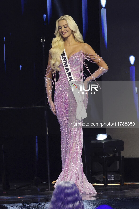 Miss Denmark Victoria Kjaer Theilvig participates in the 73rd Miss Universe Pageant Competition show at Mexico City Arena in Mexico City, Me...