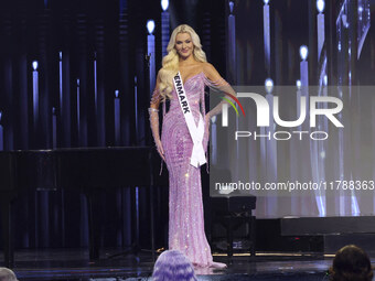 Miss Denmark Victoria Kjaer Theilvig participates in the 73rd Miss Universe Pageant Competition show at Mexico City Arena in Mexico City, Me...