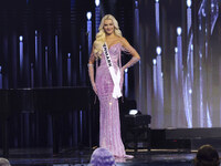 Miss Denmark Victoria Kjaer Theilvig participates in the 73rd Miss Universe Pageant Competition show at Mexico City Arena in Mexico City, Me...