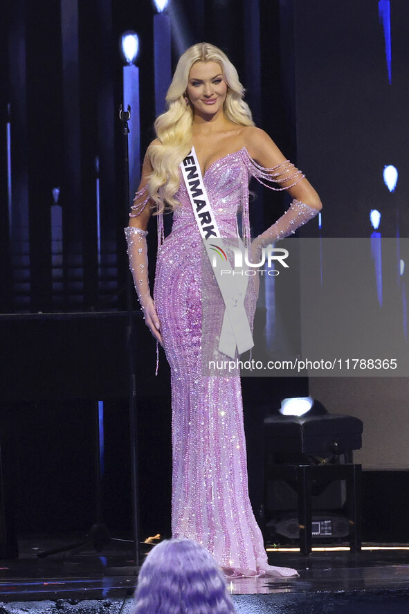 Miss Denmark Victoria Kjaer Theilvig participates in the 73rd Miss Universe Pageant Competition show at Mexico City Arena in Mexico City, Me...