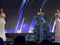 (L-R) Miss Chile Emilia Dides, Miss Canada Ashley Callingbull, Miss Canada Ashley Callingbull, and Miss Peru Tatiana Calmell participate in...