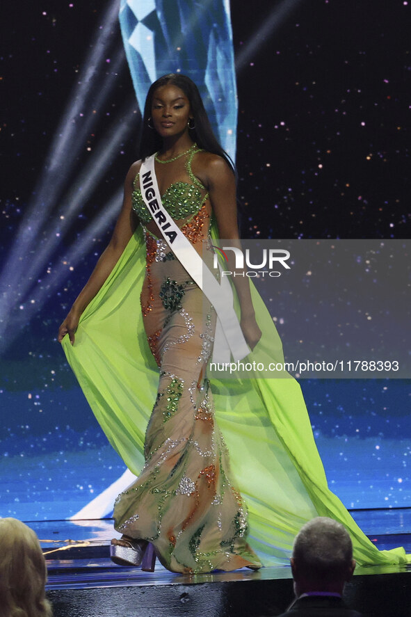 Miss Nigeria Chidimma Adetshina participates in the 73rd Miss Universe Pageant Competition show at Mexico City Arena in Mexico City, Mexico,...