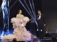 Miss Mexico Maria Fernanda Beltran is interviewed by actor Mario Lopez during her participation in the 73rd Miss Universe Pageant Competitio...