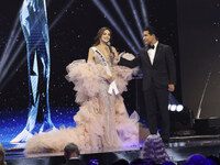 Miss Mexico Maria Fernanda Beltran is interviewed by actor Mario Lopez during her participation in the 73rd Miss Universe Pageant Competitio...