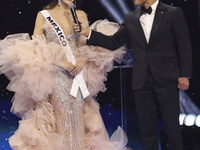 Miss Mexico Maria Fernanda Beltran is interviewed by actor Mario Lopez during her participation in the 73rd Miss Universe Pageant Competitio...