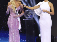 Miss Denmark Victoria Kjaer Theilvig is interviewed during her participation in the 73rd Miss Universe Pageant Competition show at Mexico Ci...