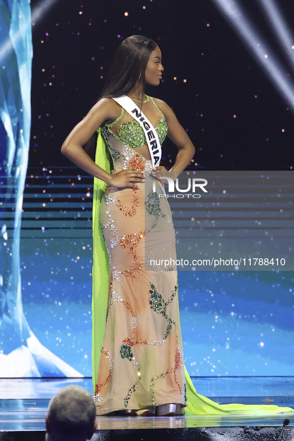 Miss Nigeria Chidimma Adetshina participates in the 73rd Miss Universe Pageant Competition show at Mexico City Arena in Mexico City, Mexico,...