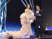 Miss Mexico Maria Fernanda Beltran is interviewed by actor Mario Lopez during The 73rd Miss Universe Pageant Competition show at Mexico City...